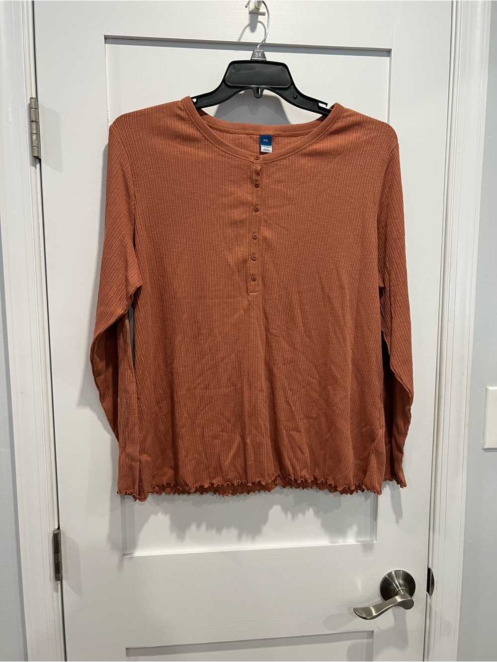 Old Navy Ribbed Henley Long Sleeve Top - light brown